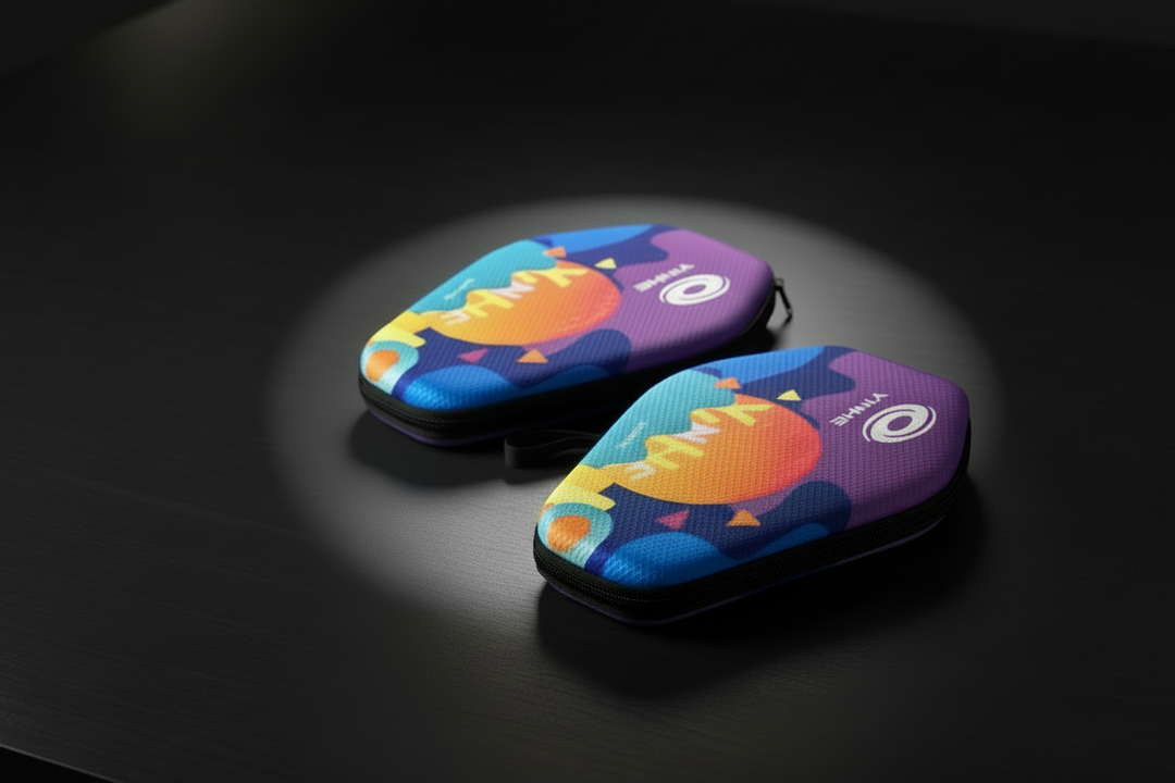 Colorful case with dragon design on a dark surface